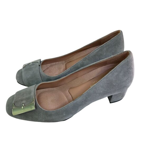 Naturalizer NWOT Gray Suede 1.5" Block Heel Comfort Buckle Loafers Size 7.5M - Picture 2 of 9